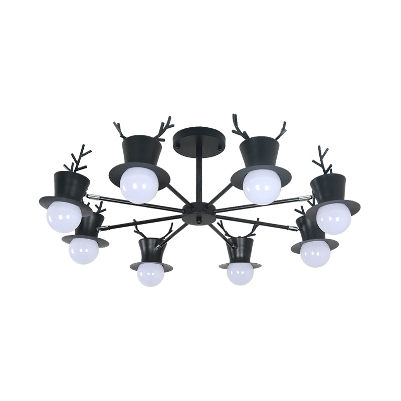 Nordic Grey/Black 5/8-Head Rotatable Chandelier Light with Antler Cap Iron Shade