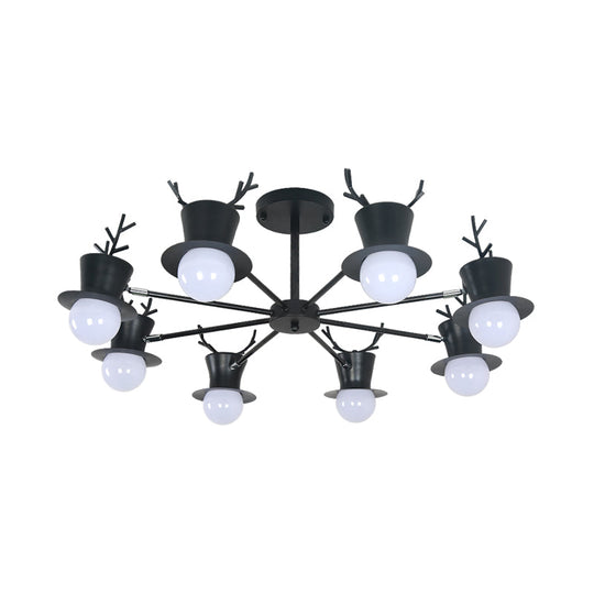 Nordic Grey/Black 5/8-Head Rotatable Chandelier Light with Antler Cap Iron Shade