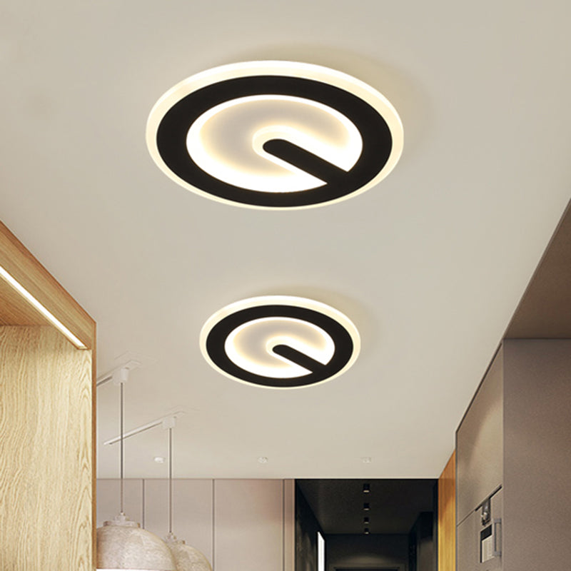 Minimalist Circular LED Ceiling Flush Mount Light in Black with Warm/White Acrylic Lighting - Corridor Fixture