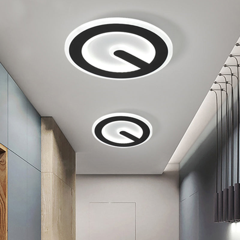 Minimalist Circular LED Ceiling Flush Mount Light in Black with Warm/White Acrylic Lighting - Corridor Fixture