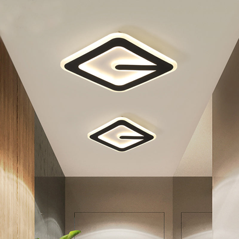 Minimalist LED Black Flush Ceiling Light with Acrylic Rhombus Design – Perfect for Corridor Lighting