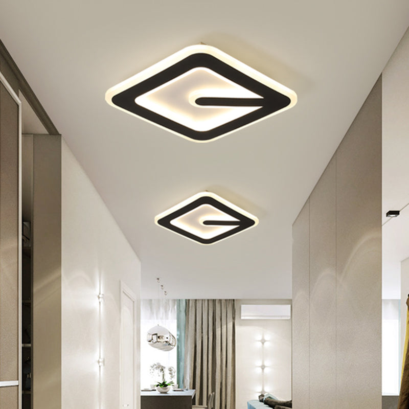 Minimalist LED Black Flush Ceiling Light with Acrylic Rhombus Design – Perfect for Corridor Lighting