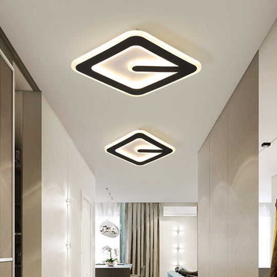 Minimalist LED Black Flush Ceiling Light with Acrylic Rhombus Design – Perfect for Corridor Lighting