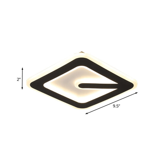 Minimalist LED Black Flush Ceiling Light with Acrylic Rhombus Design – Perfect for Corridor Lighting