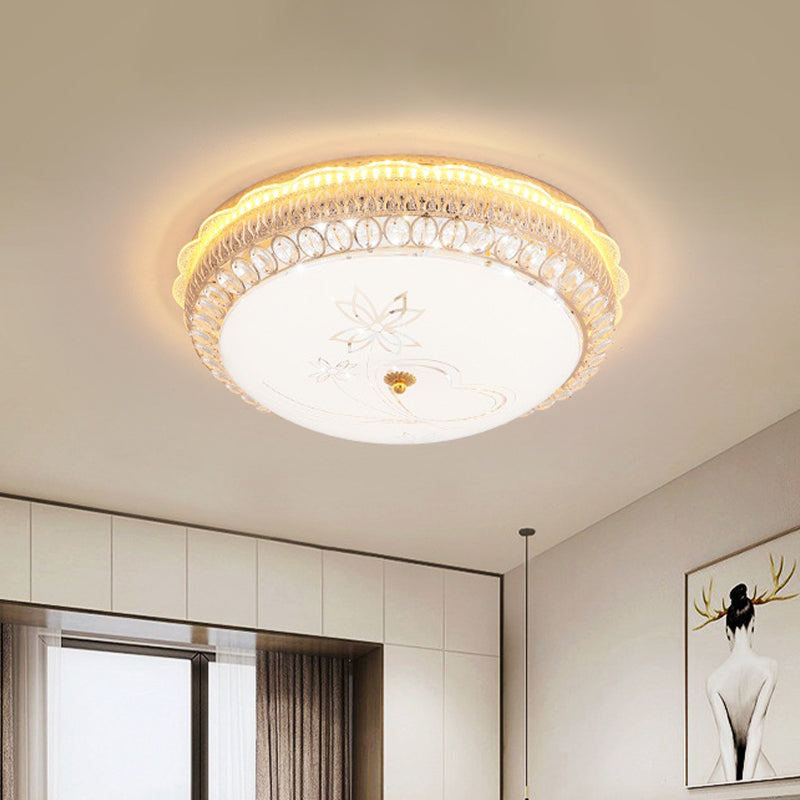 Crystal-Embedded LED Flush Mount Ceiling Light in Gold - Classic Bowl Design