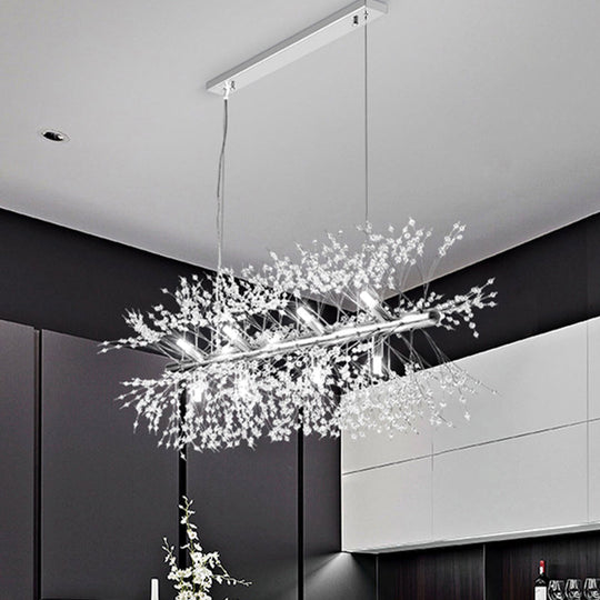 Modern Chrome Crystal Beaded Sprig Island Pendant Light with 12 Bulbs for Kitchen Hanging