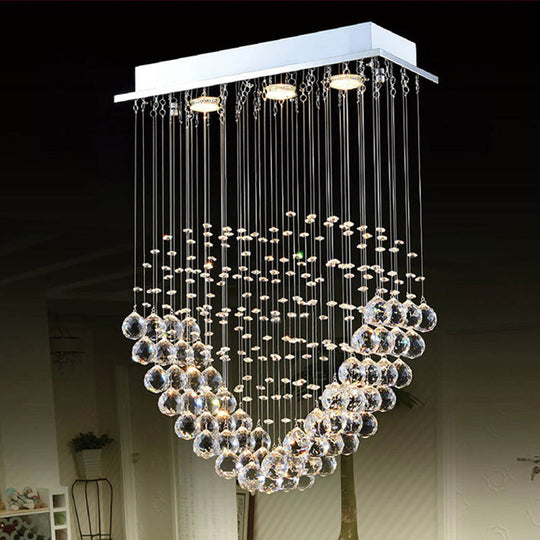 Heart-Shaped Crystal Orb LED Flush Mount Lamp in Chrome - Modern Restaurant Lighting