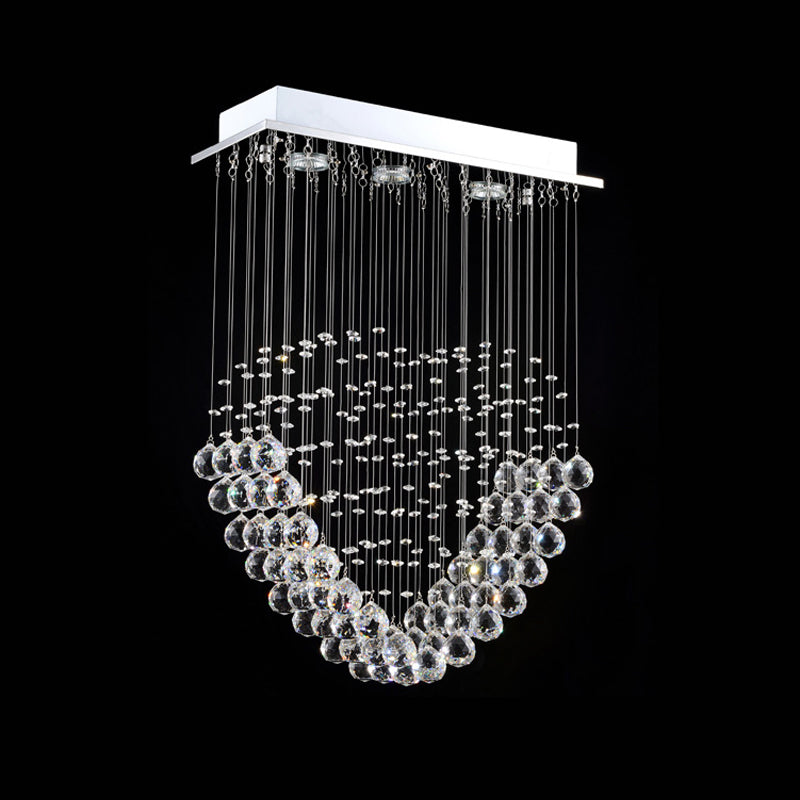 Heart-Shaped Crystal Orb LED Flush Mount Lamp in Chrome - Modern Restaurant Lighting
