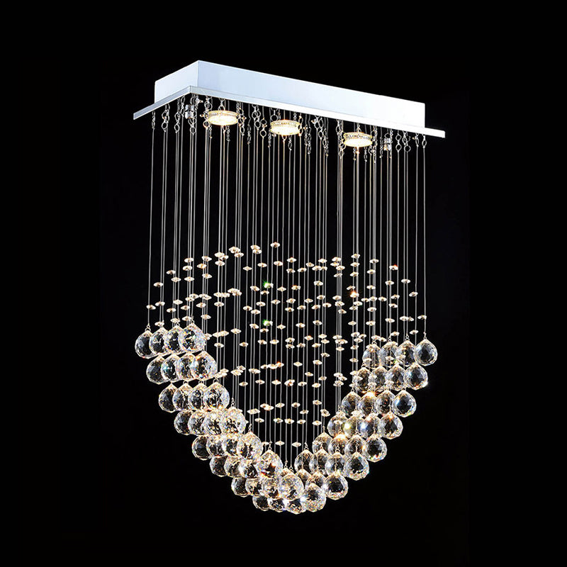 Heart-Shaped Crystal Orb LED Flush Mount Lamp in Chrome - Modern Restaurant Lighting