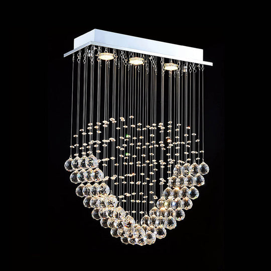 Heart-Shaped Crystal Orb LED Flush Mount Lamp in Chrome - Modern Restaurant Lighting