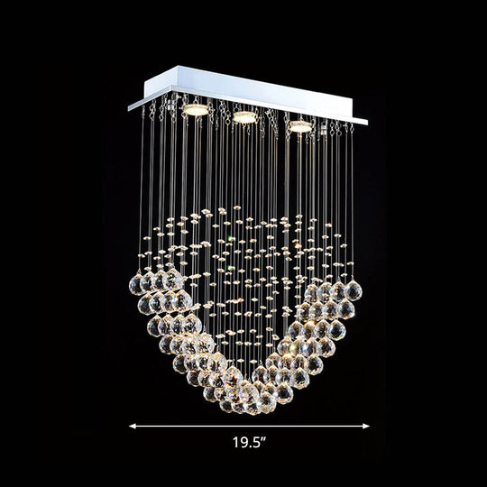 Heart-Shaped Crystal Orb LED Flush Mount Lamp in Chrome - Modern Restaurant Lighting