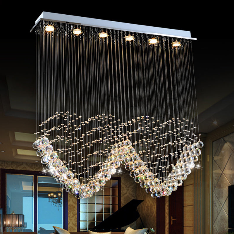 Heart-Shaped Crystal Orb LED Flush Mount Lamp in Chrome - Modern Restaurant Lighting