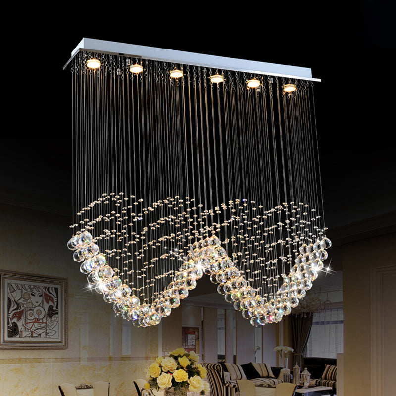 Heart-Shaped Crystal Orb LED Flush Mount Lamp in Chrome - Modern Restaurant Lighting