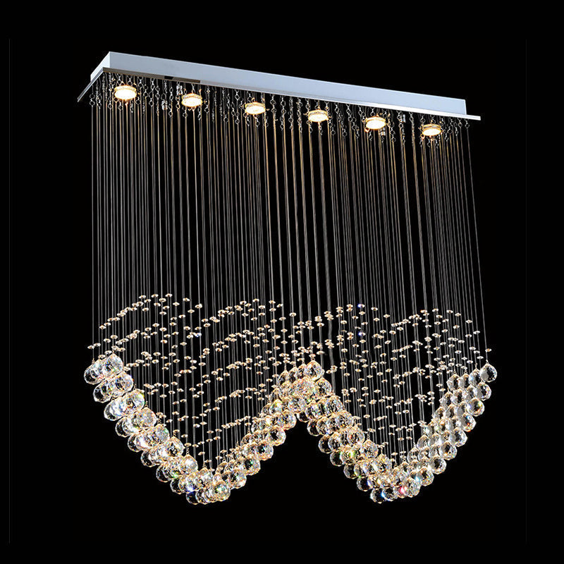 Heart-Shaped Crystal Orb LED Flush Mount Lamp in Chrome - Modern Restaurant Lighting