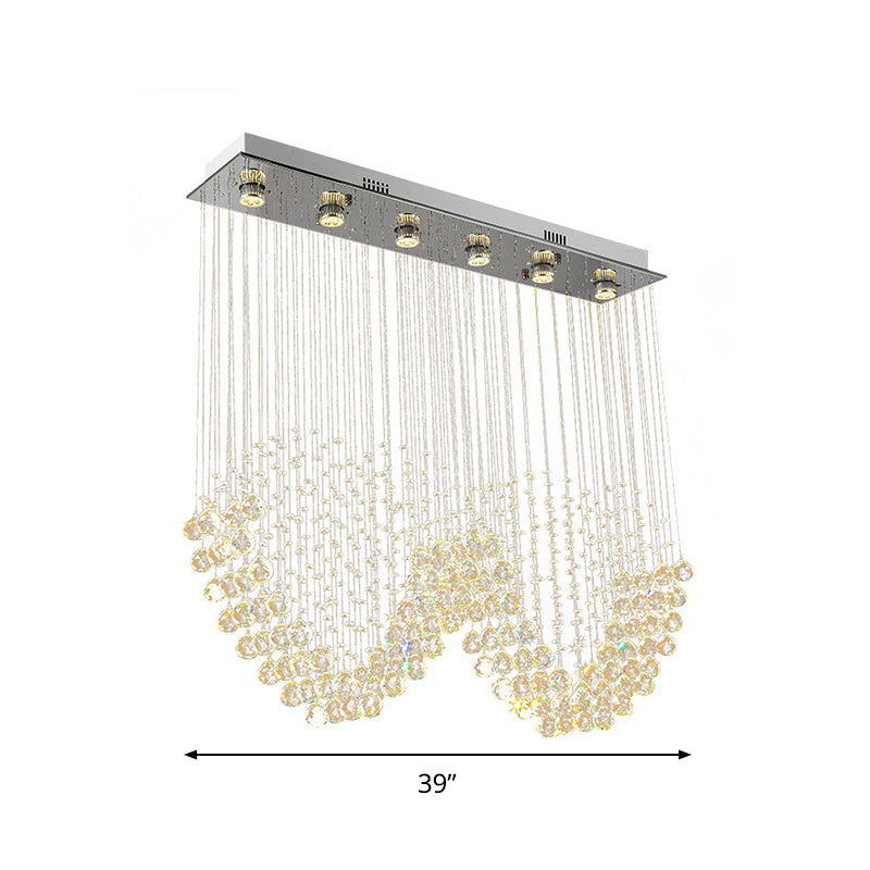 Heart-Shaped Crystal Orb LED Flush Mount Lamp in Chrome - Modern Restaurant Lighting