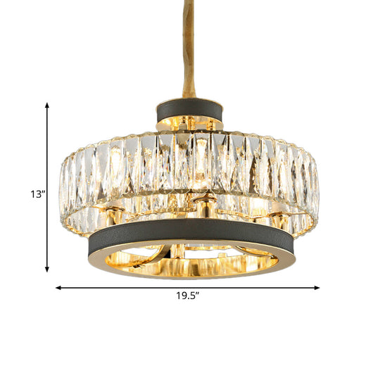 Modern Black Crystal Hanging Lamp: Circle Design, Encrusted, 5-Light Chandelier for Living Room Ceiling