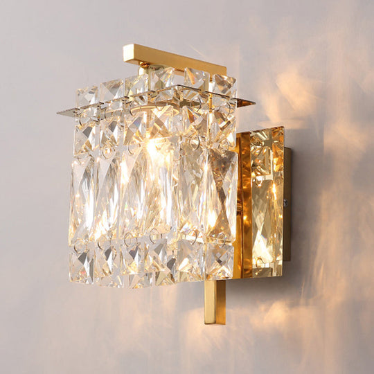 Stylish Crystal Rectangle Wall Light in Gold/Chrome for Modern Bedrooms