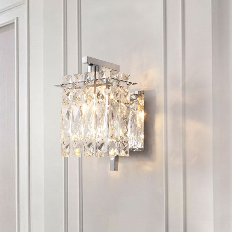 Stylish Crystal Rectangle Wall Light in Gold/Chrome for Modern Bedrooms