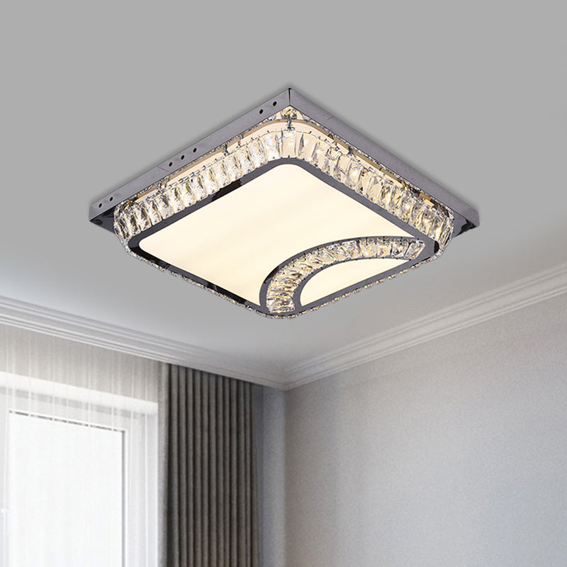 Chrome Beveled Crystal LED Ceiling Light with Embedded Square Flush Mount