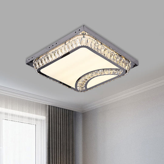 Chrome Beveled Crystal LED Ceiling Light with Embedded Square Flush Mount