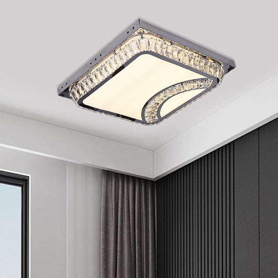 Chrome Beveled Crystal LED Ceiling Light with Embedded Square Flush Mount