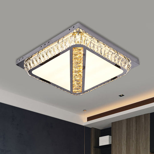 Chrome Beveled Crystal LED Ceiling Light with Embedded Square Flush Mount