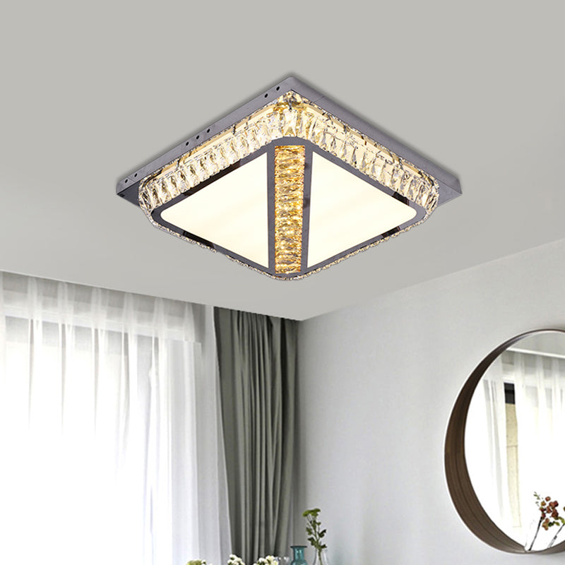 Chrome Beveled Crystal LED Ceiling Light with Embedded Square Flush Mount