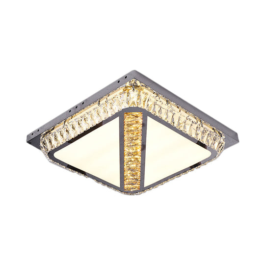 Chrome Beveled Crystal LED Ceiling Light with Embedded Square Flush Mount