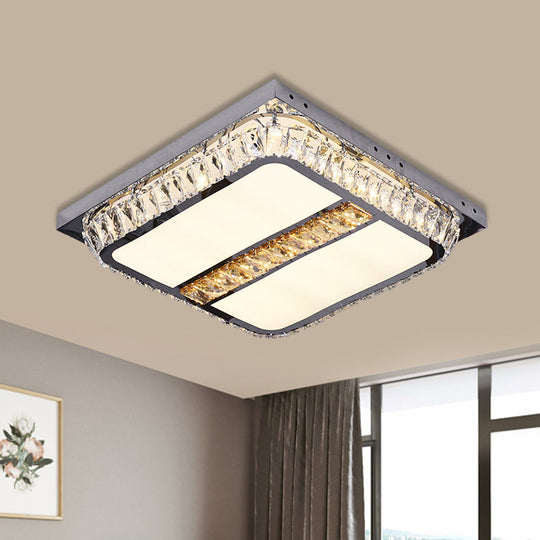 Chrome Beveled Crystal LED Ceiling Light with Embedded Square Flush Mount