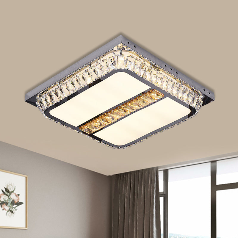 Chrome Beveled Crystal LED Ceiling Light with Embedded Square Flush Mount