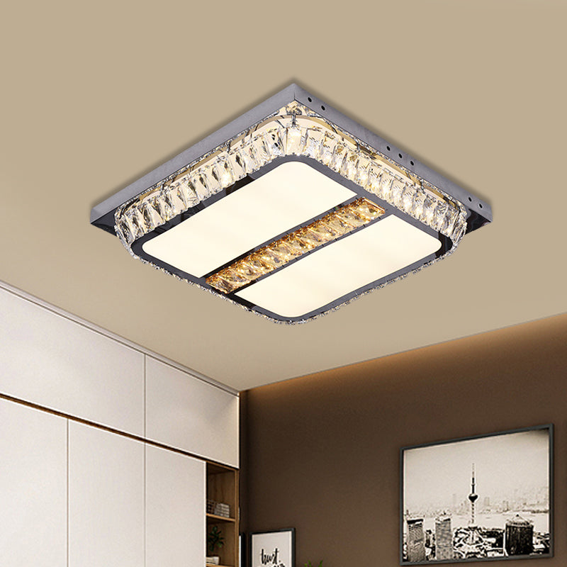 Chrome Beveled Crystal LED Ceiling Light with Embedded Square Flush Mount