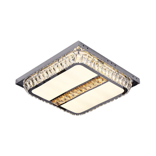 Chrome Beveled Crystal LED Ceiling Light with Embedded Square Flush Mount