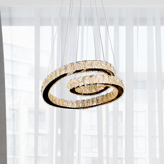Minimalistic Chrome Closed Curve Pendant Light with K9 Crystal and LED - Ideal for Kitchen Dinette - Chandelier