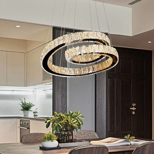 Minimalistic Chrome Closed Curve Pendant Light with K9 Crystal and LED - Ideal for Kitchen Dinette - Chandelier