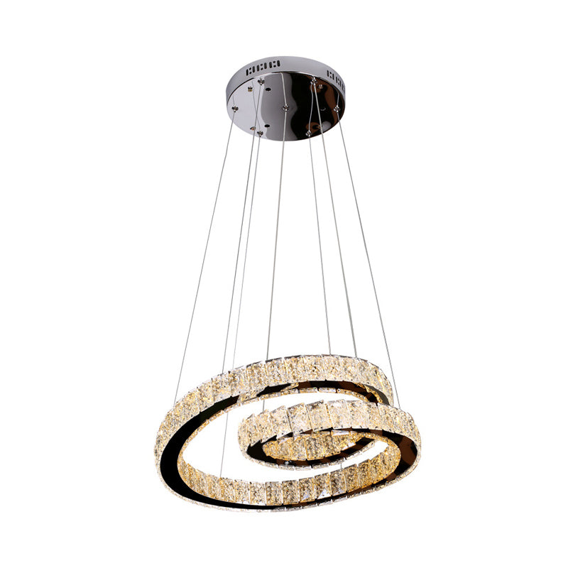 Minimalistic Chrome Closed Curve Pendant Light with K9 Crystal and LED - Ideal for Kitchen Dinette - Chandelier