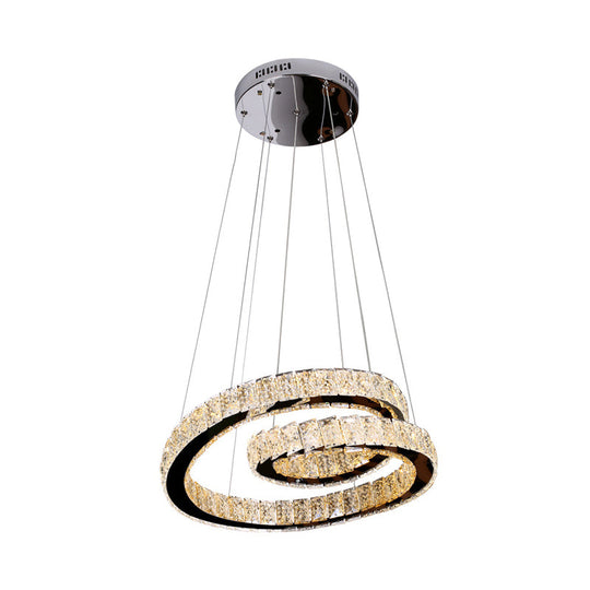 Minimalistic Chrome Closed Curve Pendant Light with K9 Crystal and LED - Ideal for Kitchen Dinette - Chandelier