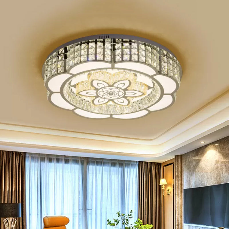 LED Crystal Flush Mount Ceiling Light in Chrome, Modern Flower Design, 23.5"/31.5" Wide