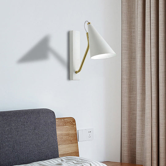 1-Head Conical Wall Mount Light for Bedroom, Black/White Finish