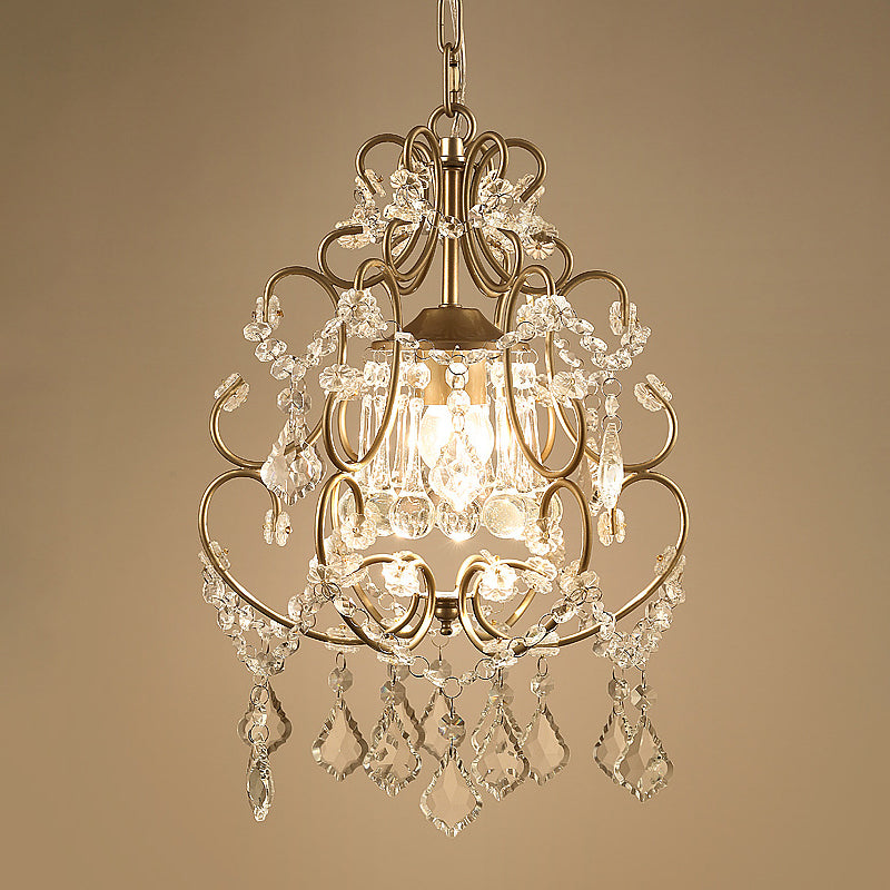 Modern Scroll Hanging Lighting: Crystal Swag Suspension Lamp in Gold
