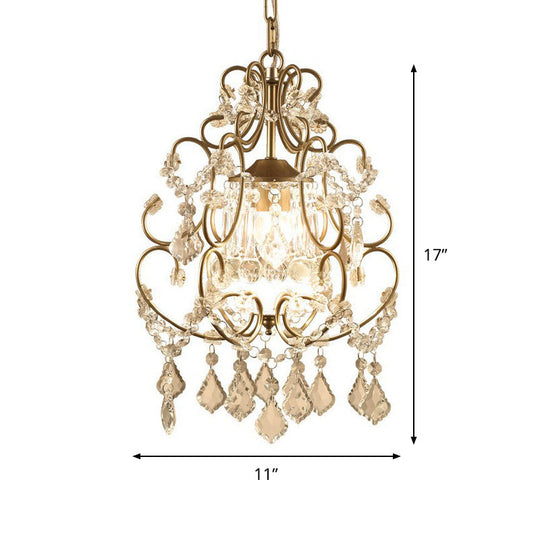 Modern Scroll Hanging Lighting: Crystal Swag Suspension Lamp in Gold