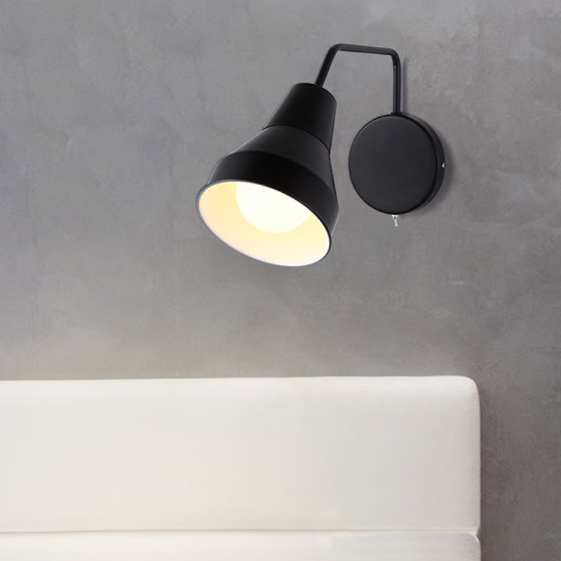 Modern Black/White Wall Light: Iron Horn Shape with Bent Swing Arm for Task Lighting