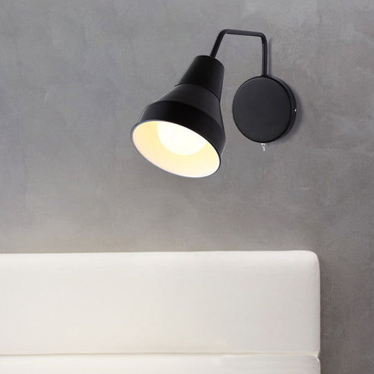 Modern Black/White Wall Light: Iron Horn Shape with Bent Swing Arm for Task Lighting