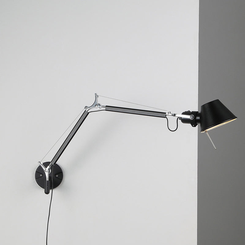 Industrial Swing Arm Wall Mounted Lamp with Cone Shade - 1 Bulb, Black/Silver Aluminum
