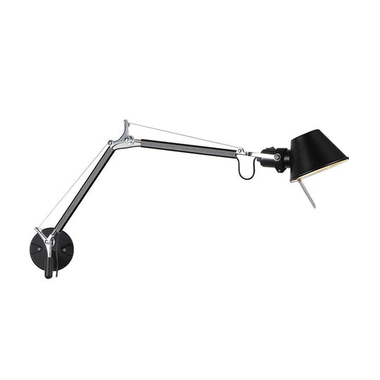 Industrial Swing Arm Wall Mounted Lamp with Cone Shade - 1 Bulb, Black/Silver Aluminum