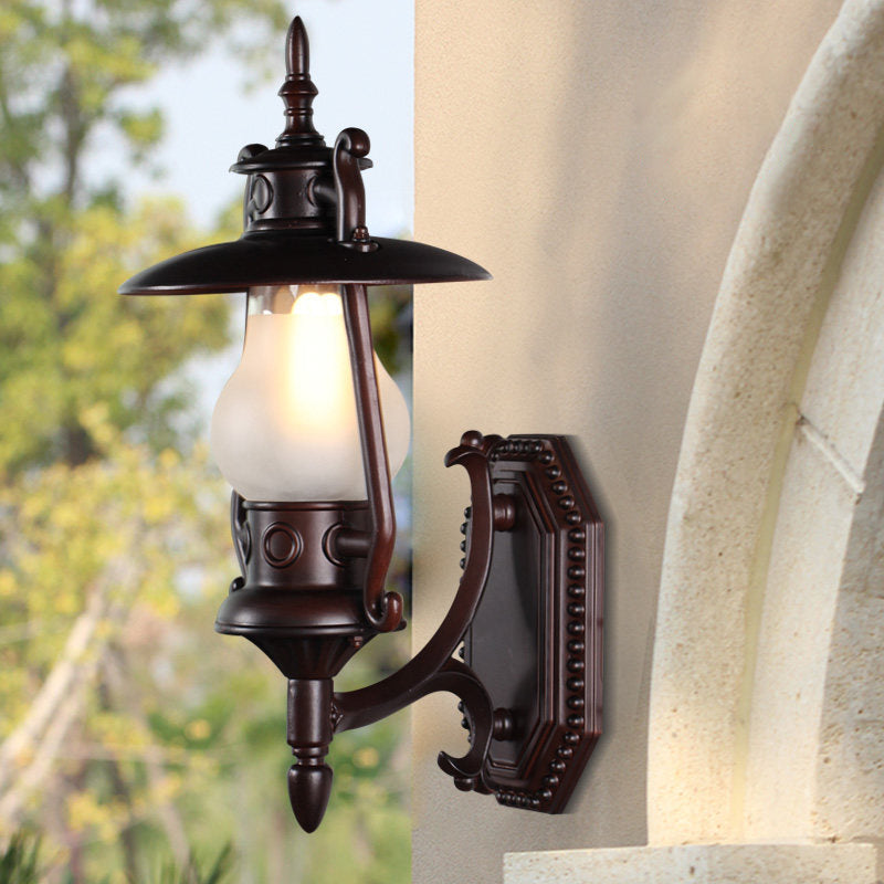 Frosted Glass Wall Lantern: 1-Head Corridor Wall Mount Lamp in Black - Ideal for Warehouses