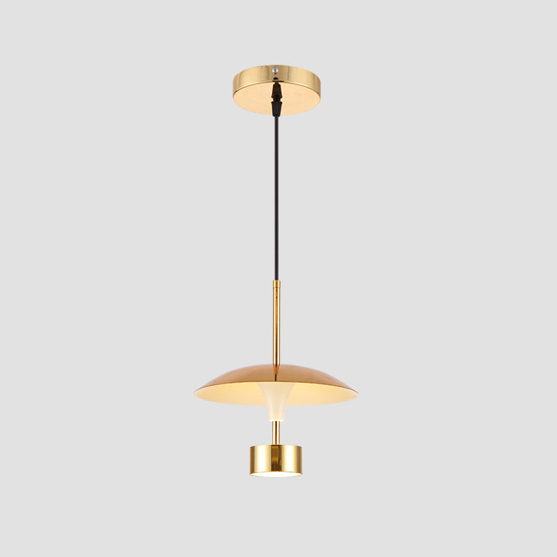 Domed Metallic LED Gold Pendant Light for Dining Room - 10"/14" Modern Suspension Lamp