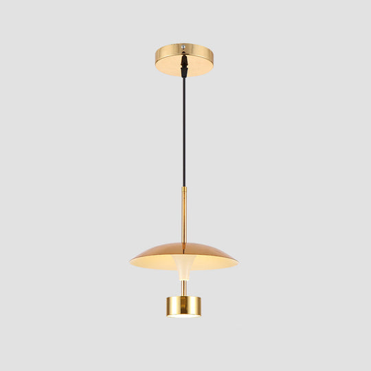 Domed Metallic LED Gold Pendant Light for Dining Room - 10"/14" Modern Suspension Lamp