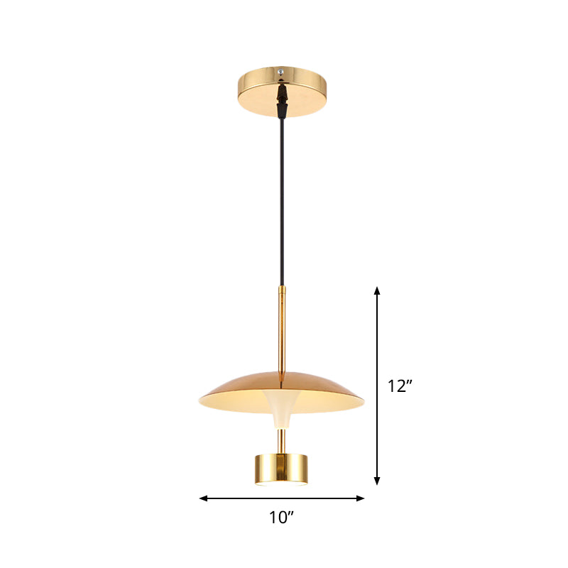 Domed Metallic LED Gold Pendant Light for Dining Room - 10"/14" Modern Suspension Lamp