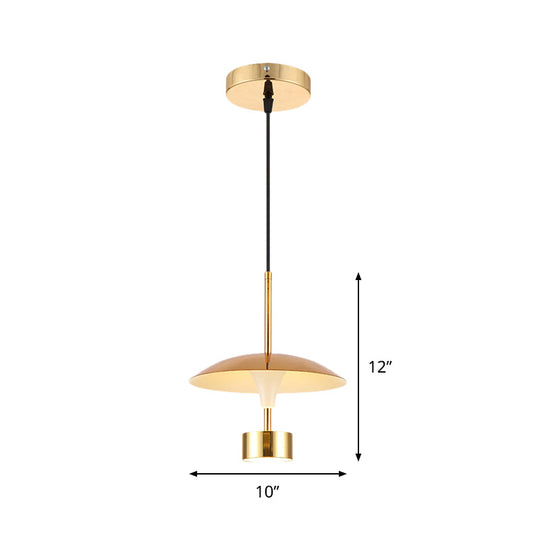 Domed Metallic LED Gold Pendant Light for Dining Room - 10"/14" Modern Suspension Lamp