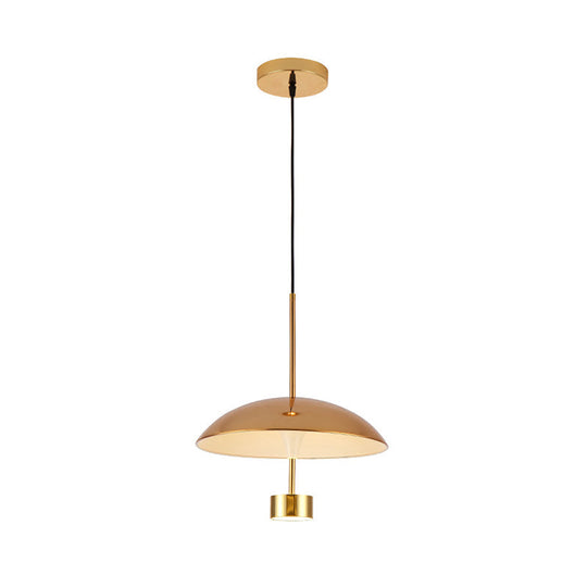 Domed Metallic LED Gold Pendant Light for Dining Room - 10"/14" Modern Suspension Lamp
